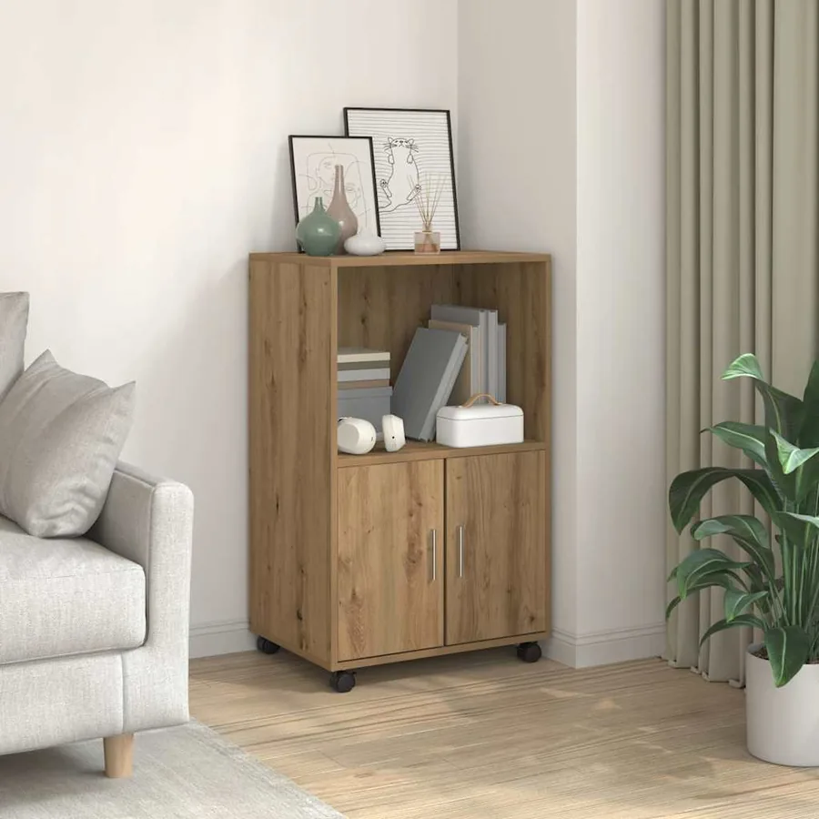 Armoire à roulettes chêne artisanal 55x40x91 cm bois ingénierie