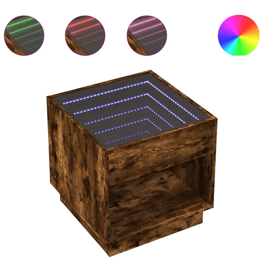 Table de chevet avec LED infini chêne fumé 50x50x50 cm - 2