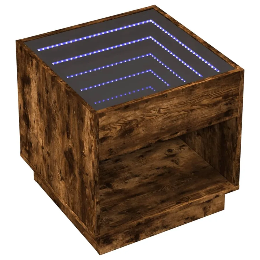 Table de chevet avec LED infini chêne fumé 50x50x50 cm - 3