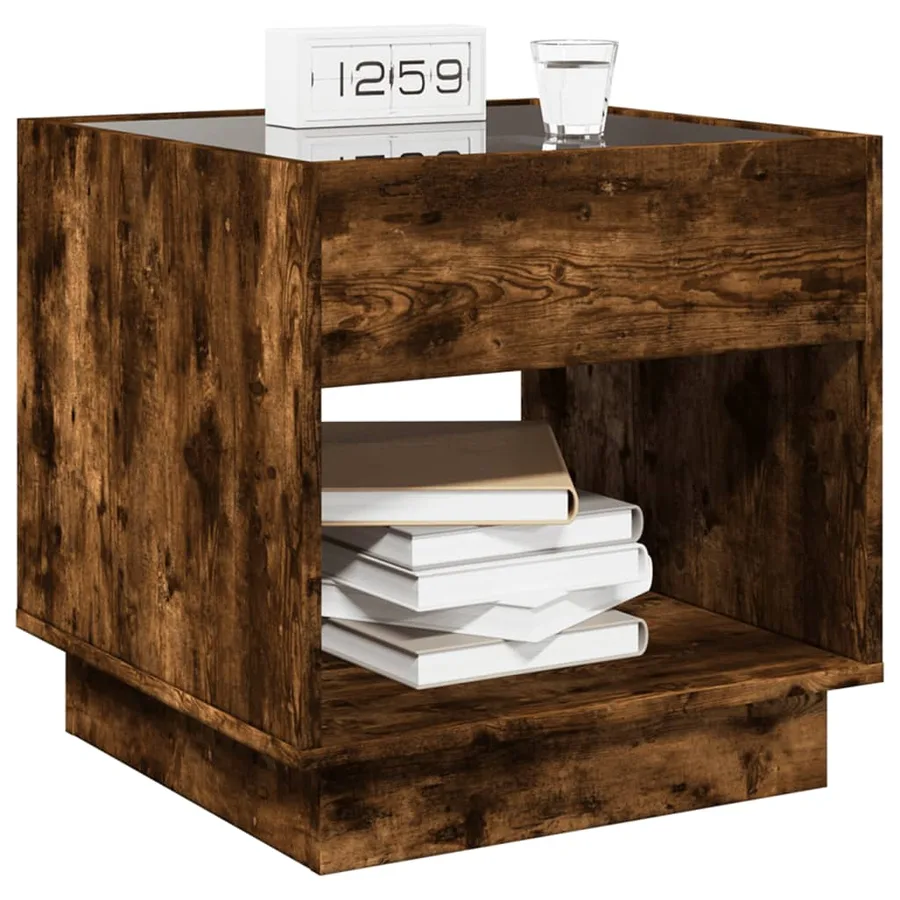 Table de chevet avec LED infini chêne fumé 50x50x50 cm - 5