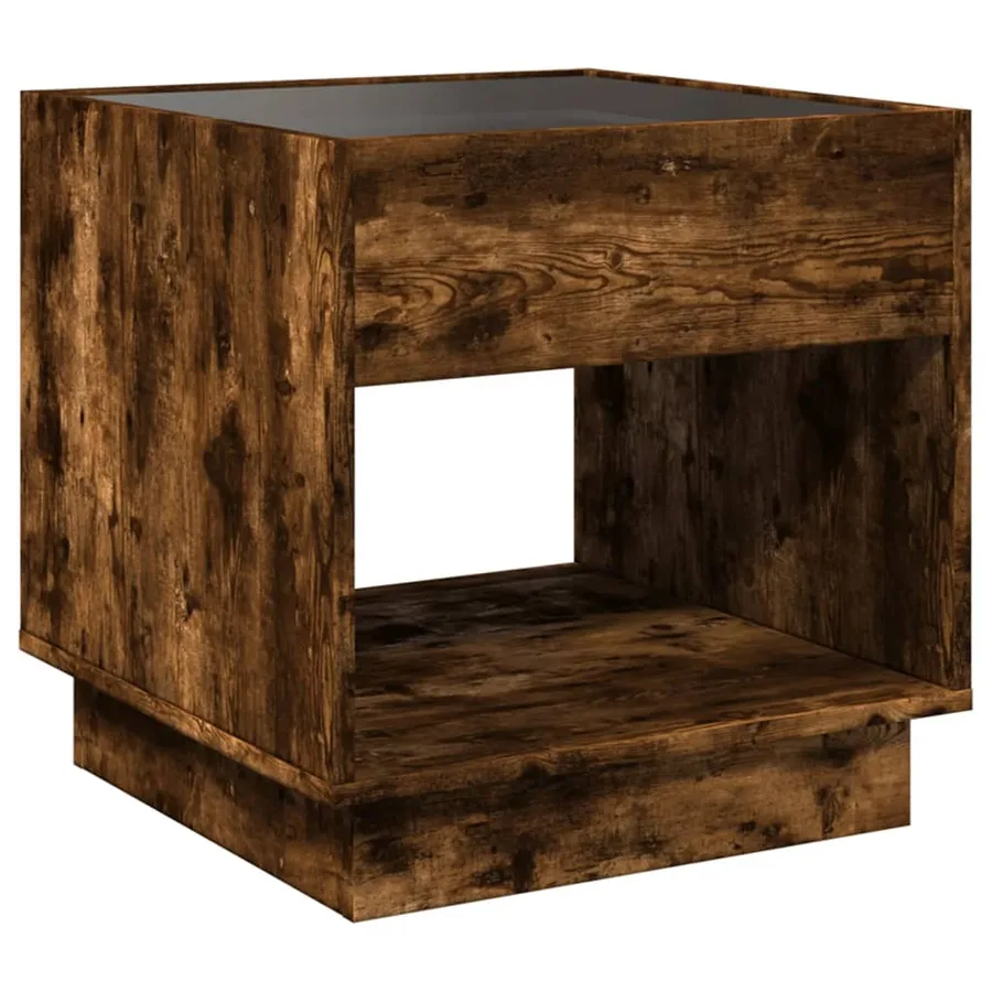 Table de chevet avec LED infini chêne fumé 50x50x50 cm - 8
