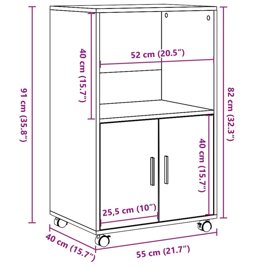 Armoire à roulettes chêne fumé 55x40x91 cm bois d'ingénierie - 10