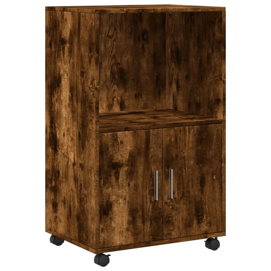 Armoire à roulettes chêne fumé 55x40x91 cm bois d'ingénierie - 2