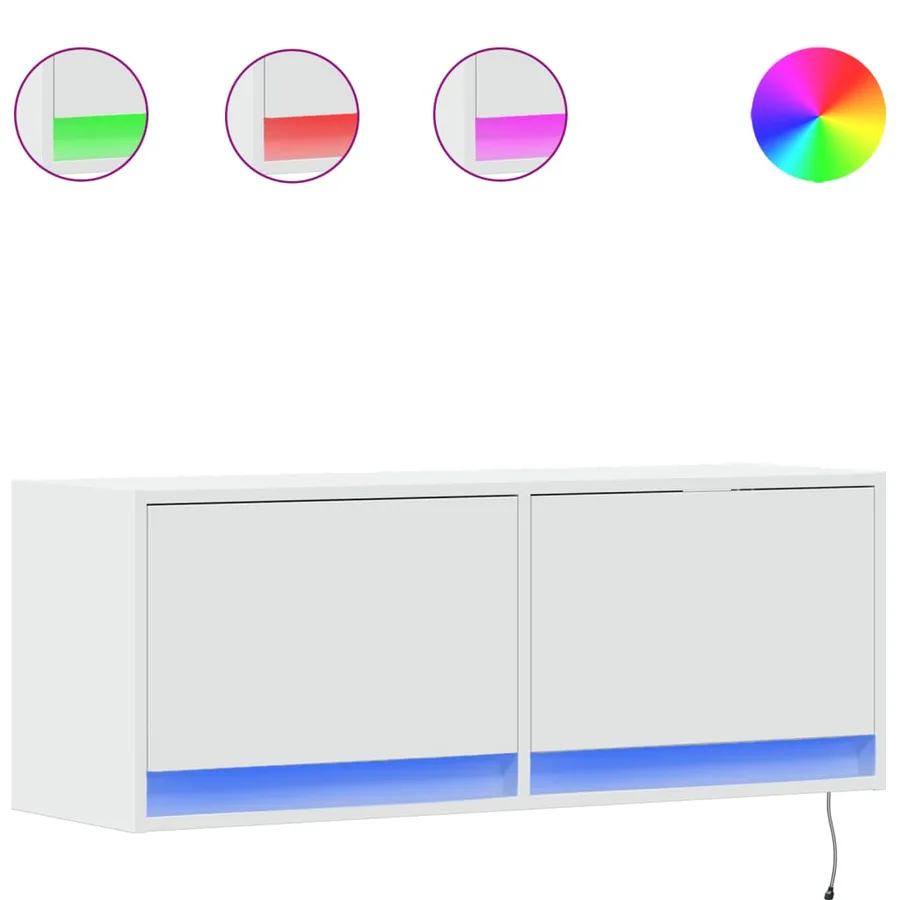 Meuble TV mural avec lumières LED blanc 100x31x35 cm - 2