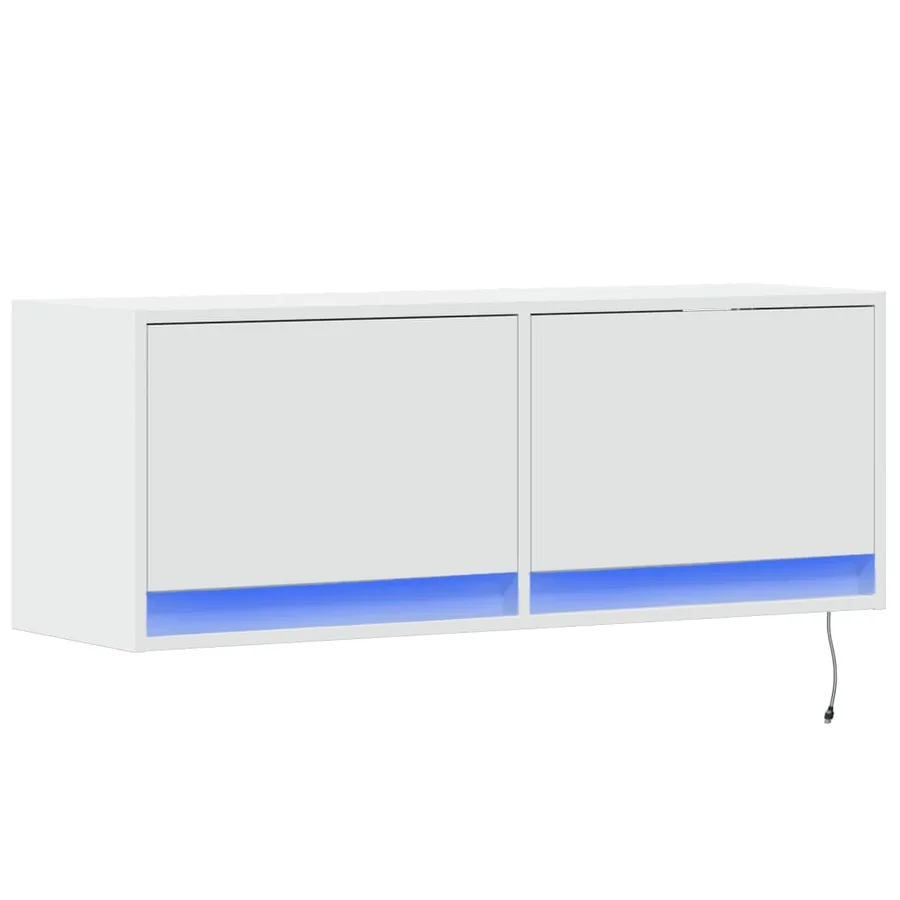 Meuble TV mural avec lumières LED blanc 100x31x35 cm - 3