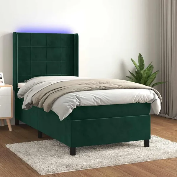 Sommier à lattes de lit matelas LED Vert foncé 90x190cm Velours