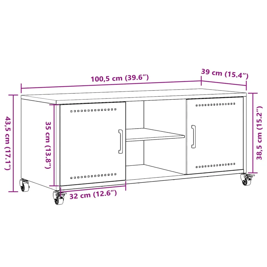 Meuble TV noir 100,5x39x43,5 cm acier - 12