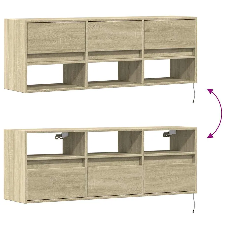 Meuble TV mural avec lumières LED chêne sonoma 130x31x45 cm - 10