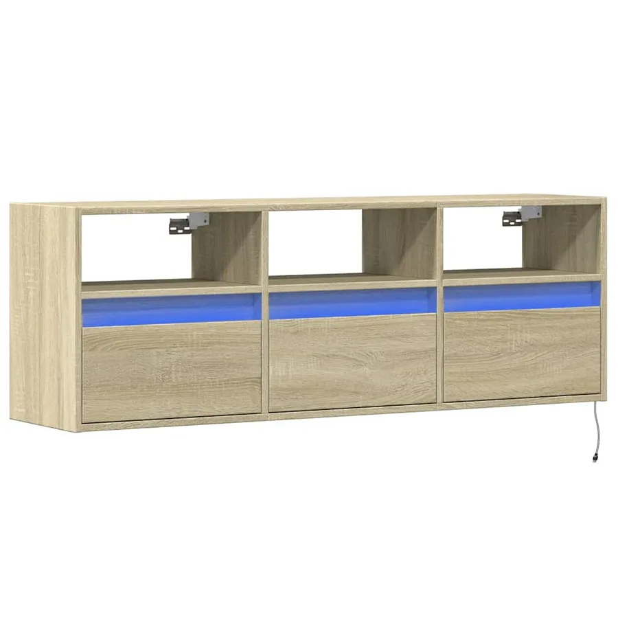 Meuble TV mural avec lumières LED chêne sonoma 130x31x45 cm - 3