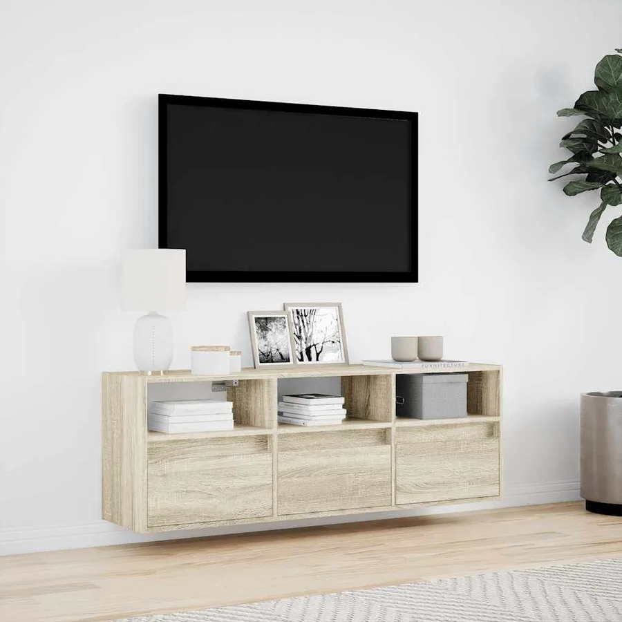 Meuble TV mural avec lumières LED chêne sonoma 130x31x45 cm - 4