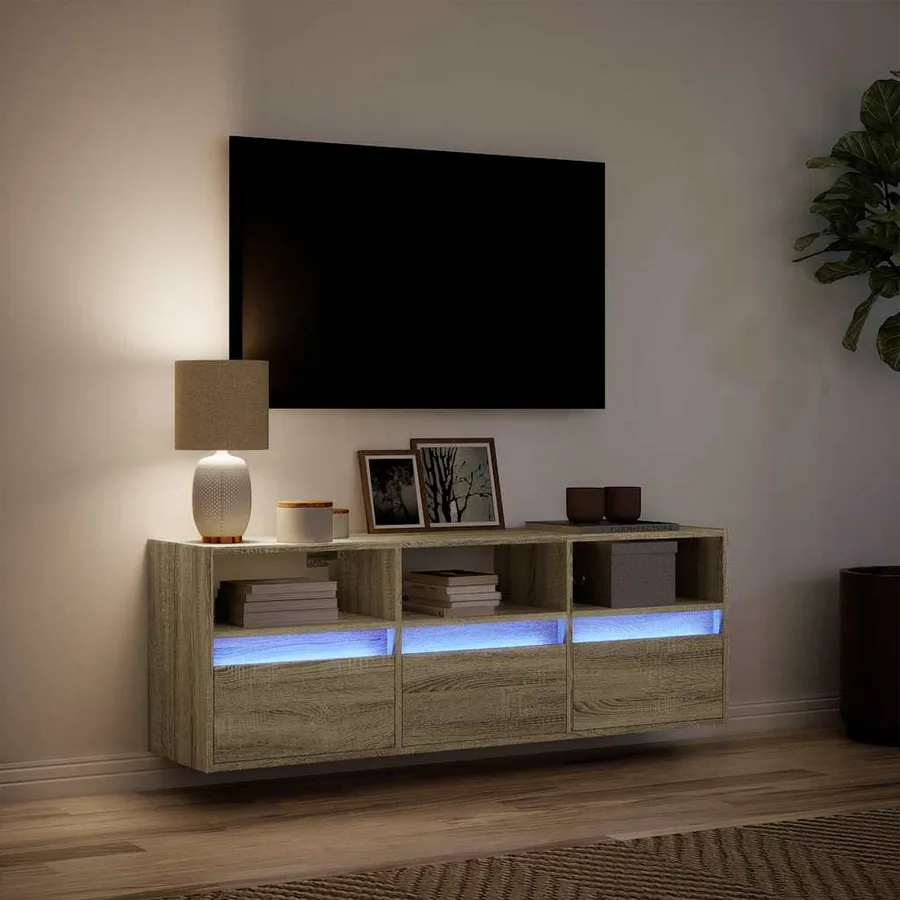 Meuble TV mural avec lumières LED chêne sonoma 130x31x45 cm - 5
