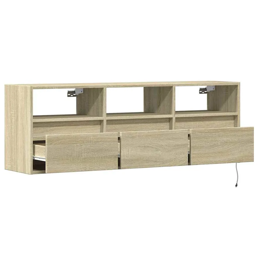 Meuble TV mural avec lumières LED chêne sonoma 130x31x45 cm - 9