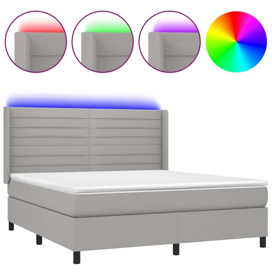 Sommier à lattes de lit matelas LED Gris clair 180x200 cm Tissu - 2