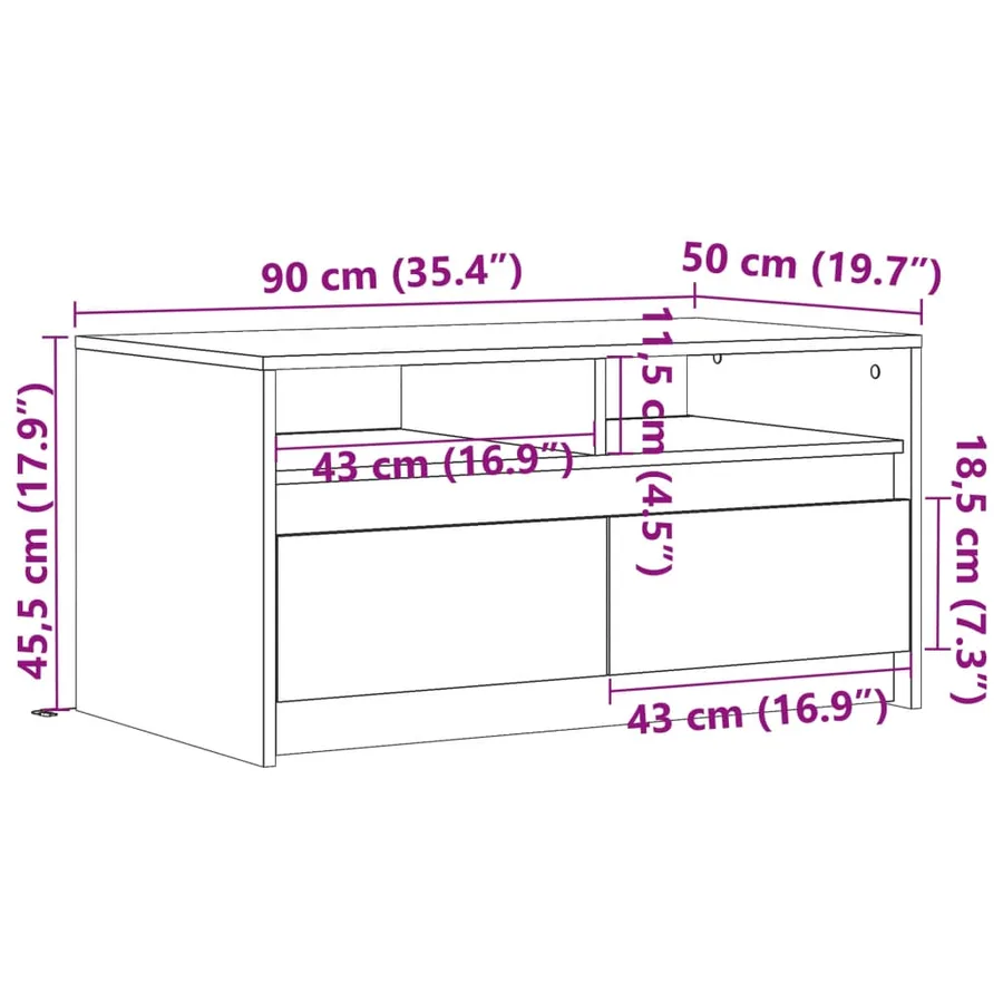 Table basse avec lumières LED chêne marron bois d'ingénierie - 14
