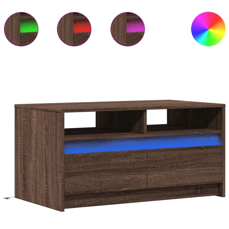 Table basse avec lumières LED chêne marron bois d'ingénierie - 2