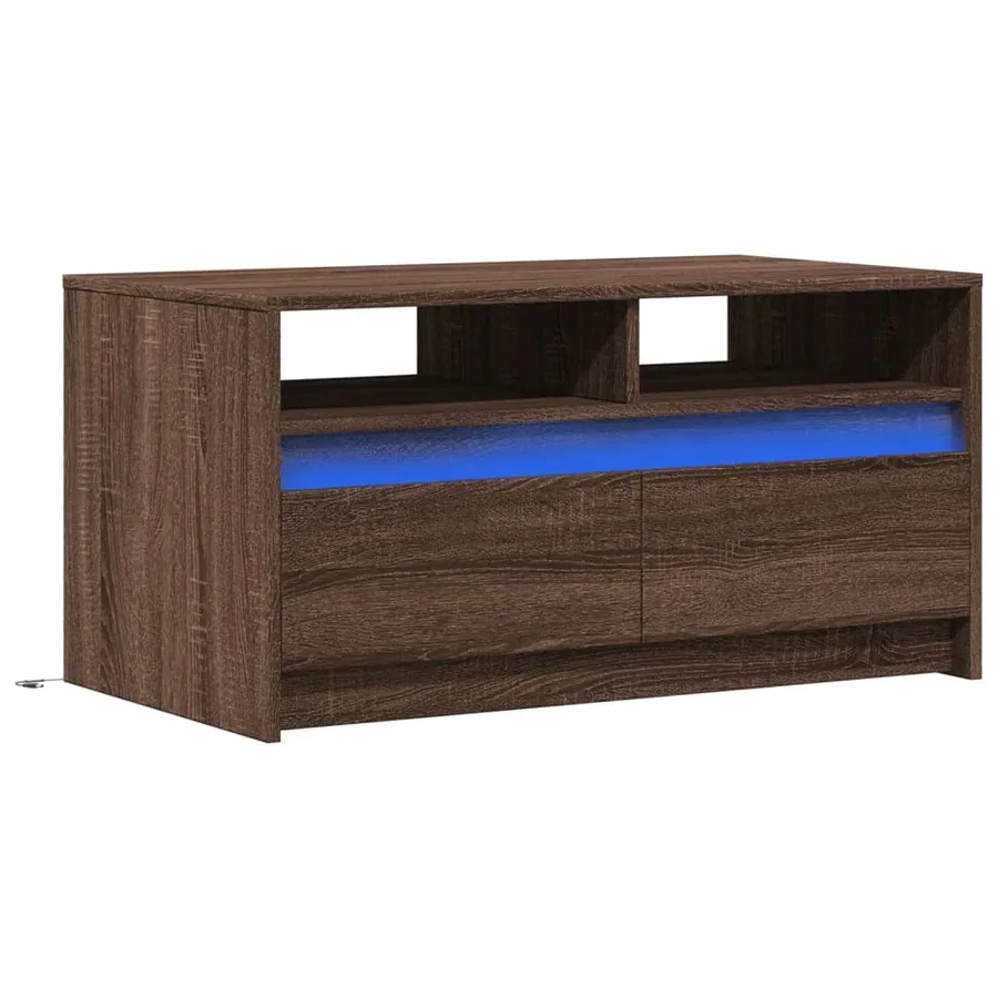 Table basse avec lumières LED chêne marron bois d'ingénierie - 3