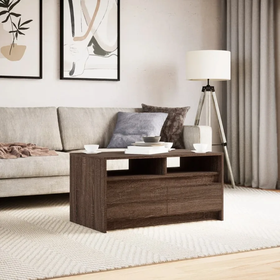 Table basse avec lumières LED chêne marron bois d'ingénierie - 4