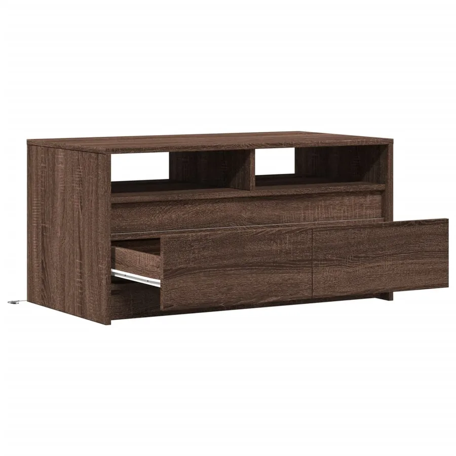 Table basse avec lumières LED chêne marron bois d'ingénierie - 9