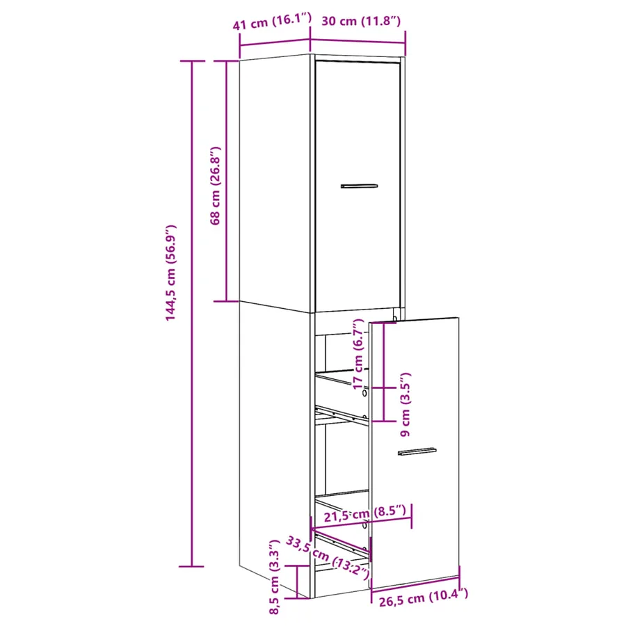 Armoire d'apothicaire chêne fumé 30x41x144,5 cm bois ingénierie - 10