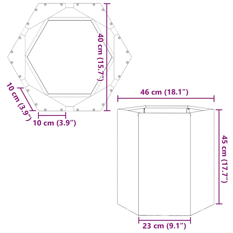 Jardinières 2 pcs hexagone 46x40x45 cm acier inoxydable - 12
