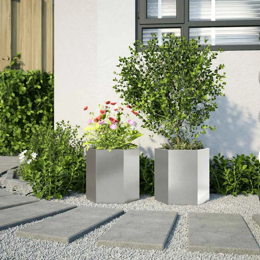 Jardinières 2 pcs hexagone 46x40x45 cm acier inoxydable - 3