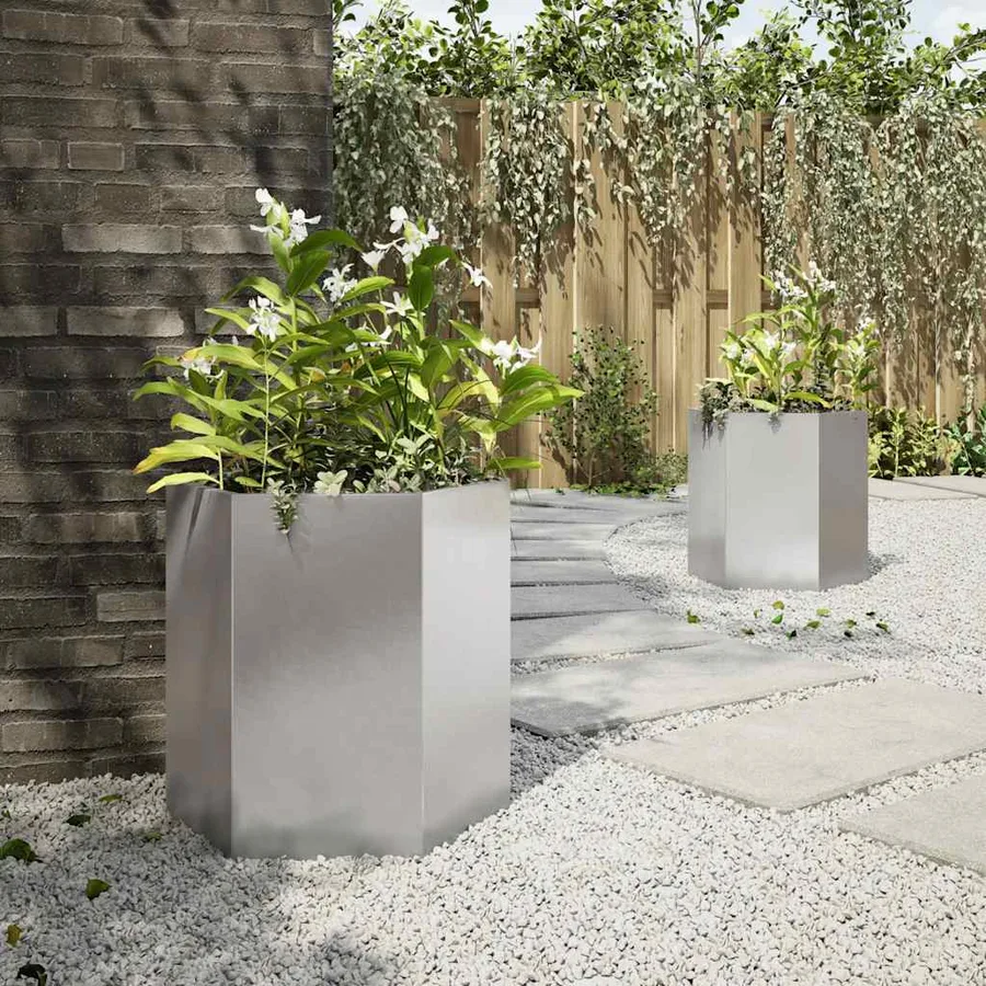 Jardinières 2 pcs hexagone 46x40x45 cm acier inoxydable - 4