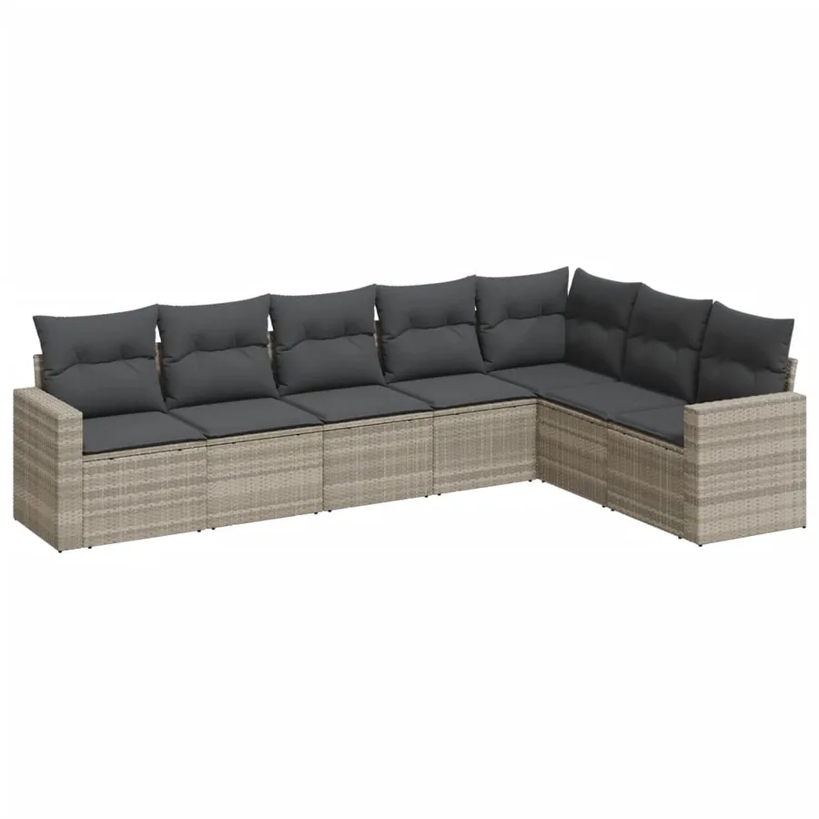 Salon de jardin avec coussins 7 pcs gris clair résine tressée - 2