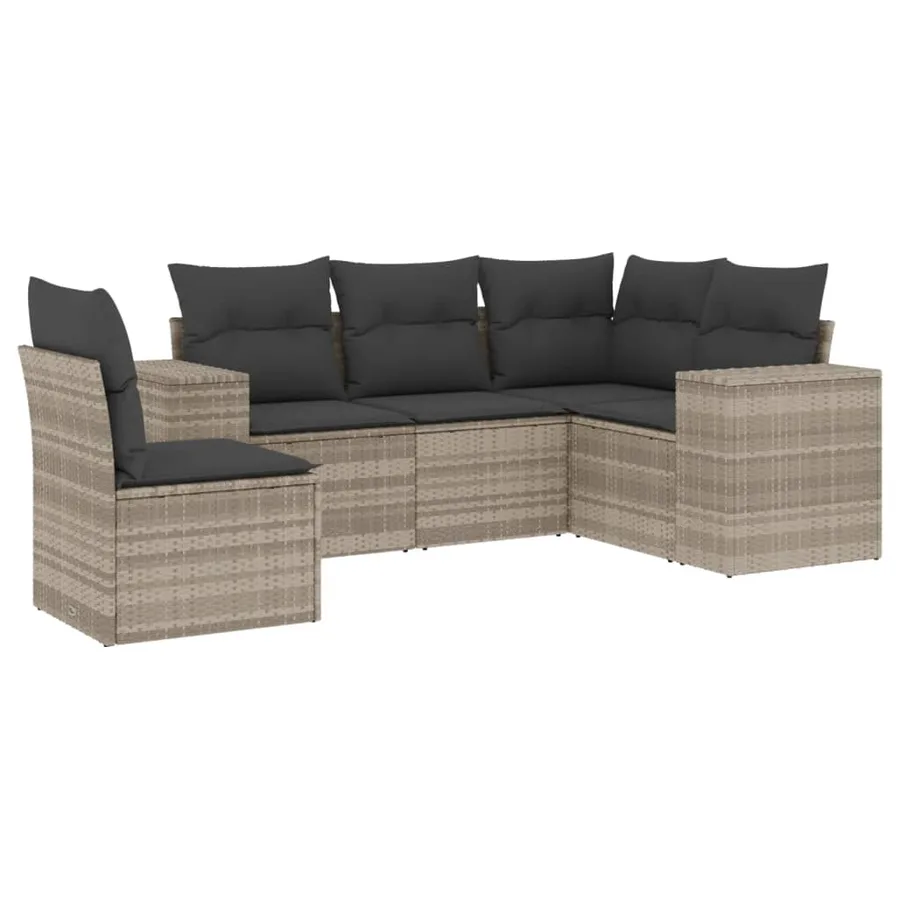 Salon de jardin 5 pcs avec coussins gris clair résine tressée - 2