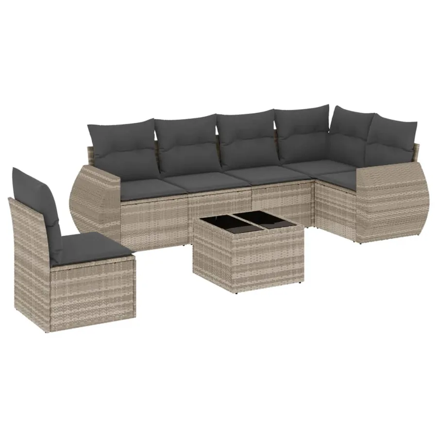 Salon de jardin avec coussins 7 pcs gris clair résine tressée - 2
