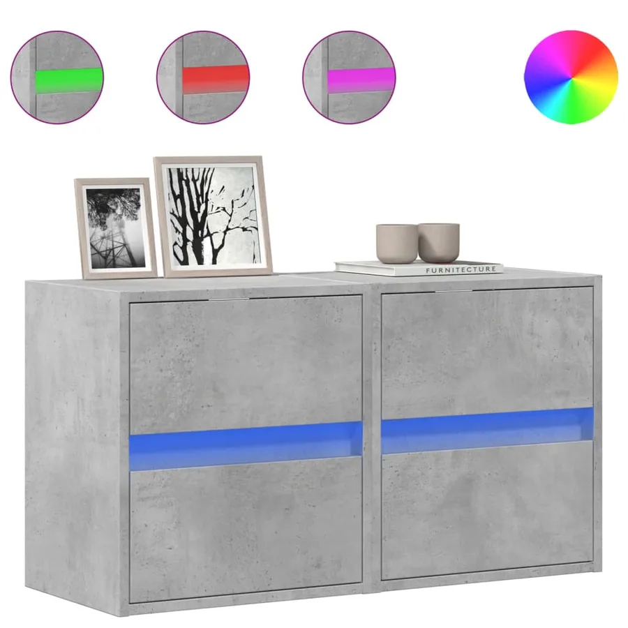 Meubles TV muraux et lumières LED 2 pcs gris béton 41x31x45 cm - 2
