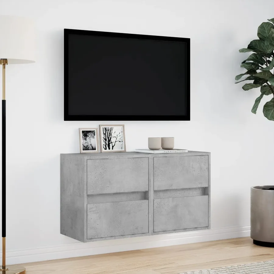 Meubles TV muraux et lumières LED 2 pcs gris béton 41x31x45 cm - 4