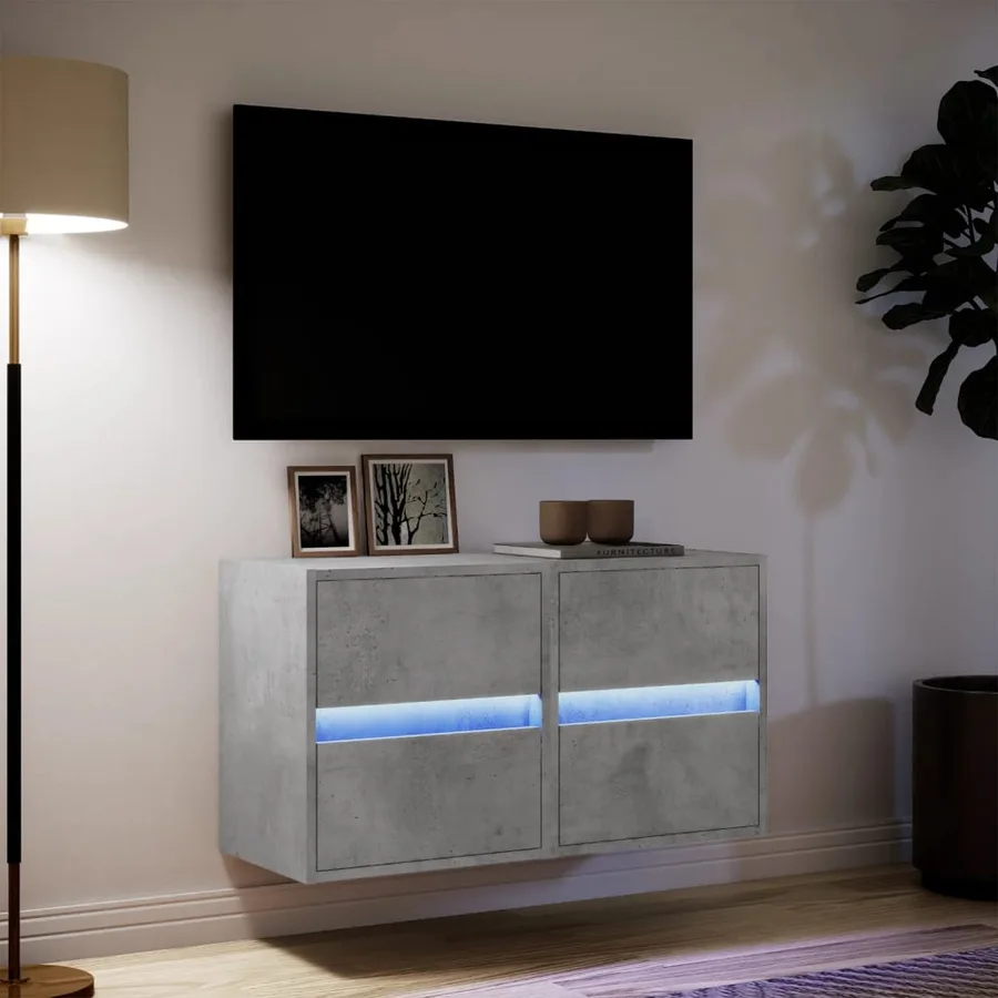 Meubles TV muraux et lumières LED 2 pcs gris béton 41x31x45 cm - 5