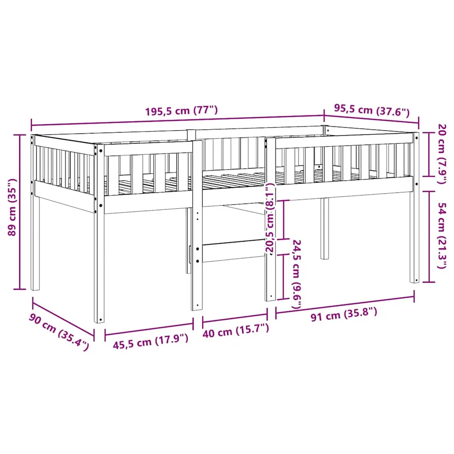 Lit pour enfants sans matelas cire marron 90x190 cm pin massif - 10