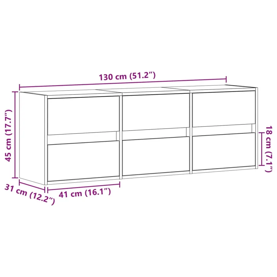 Meuble TV mural avec lumières LED chêne fumé 130x31x45 cm - 16