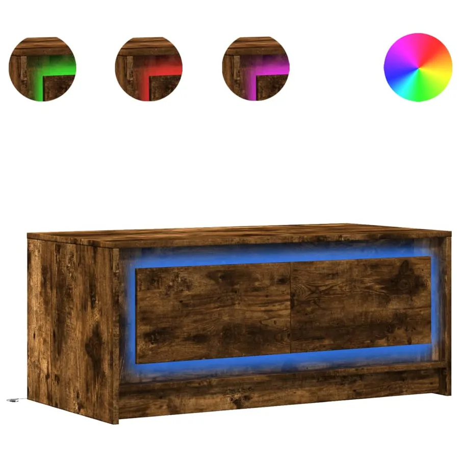 Table basse avec lumières LED chêne fumé ois d'ingénierie - 2