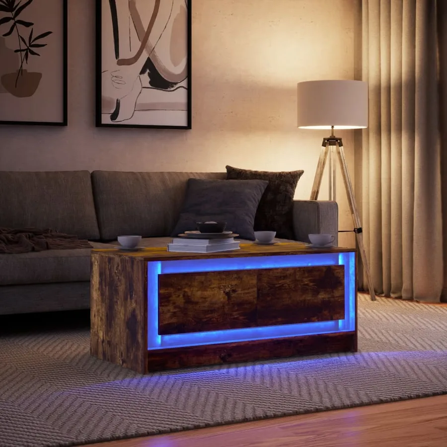 Table basse avec lumières LED chêne fumé ois d'ingénierie - 4