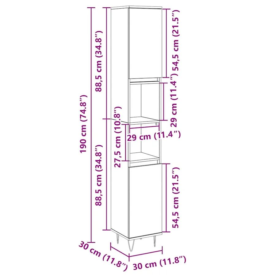 Armoire salle de bain chêne sonoma 30x30x190 cm - 10