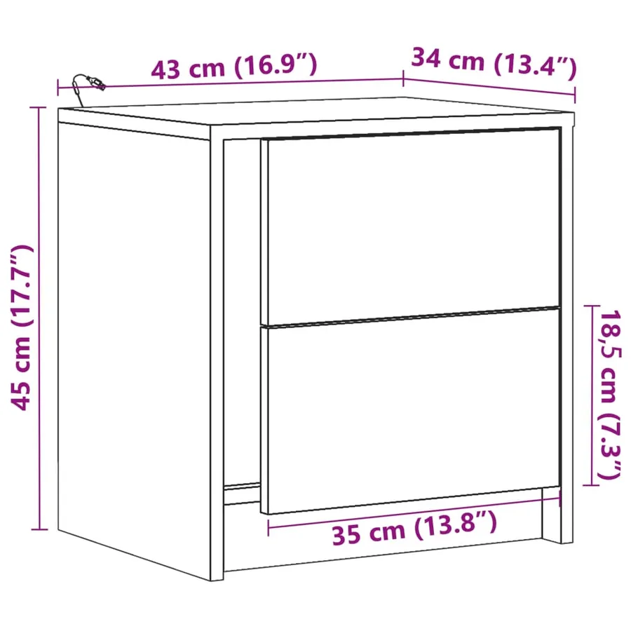Armoire de chevet avec lumières LED blanc bois d'ingénierie - 15