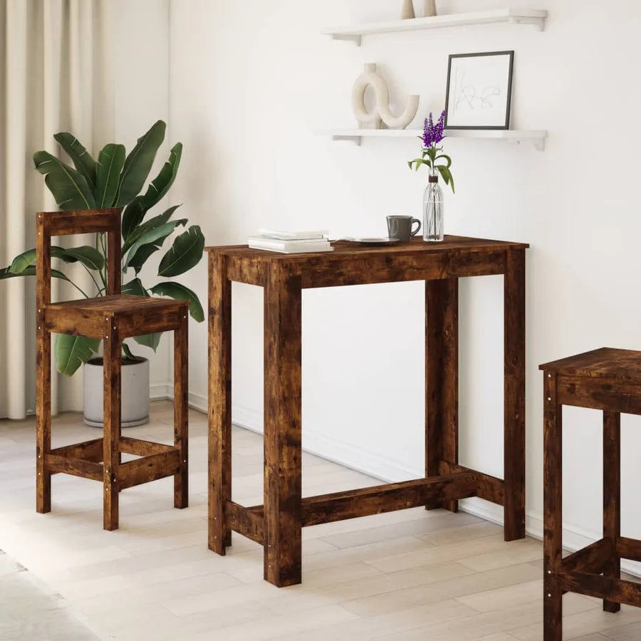 Table de bar chêne fumé 102x50x103,5 cm bois d'ingénierie - 3