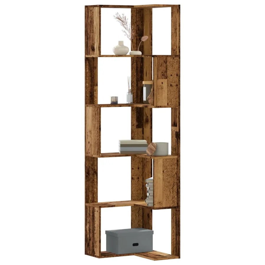 Bibliothèque d'angle à 5 niveaux vieux bois bois d'ingénierie