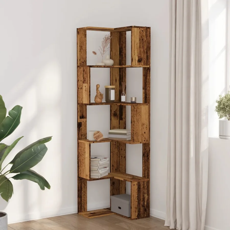 Bibliothèque d'angle à 5 niveaux vieux bois bois d'ingénierie - 3