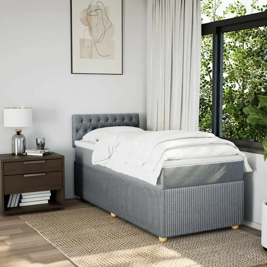 Sommier à lattes de lit avec matelas Gris clair 90x200 cm Tissu - 3
