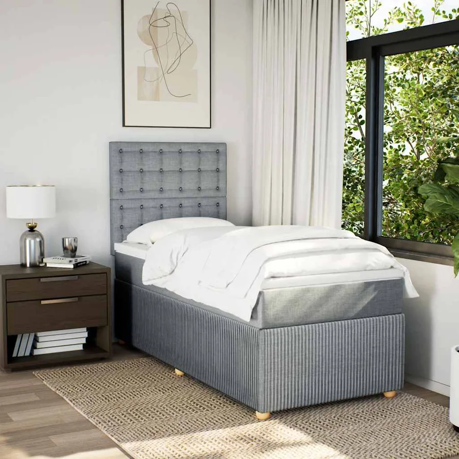 Sommier à lattes de lit avec matelas Gris clair 90x200 cm Tissu - 3