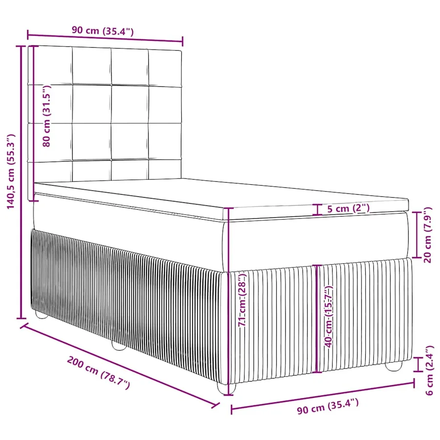 Sommier à lattes de lit avec matelas Gris clair 90x200 cm Tissu - 13