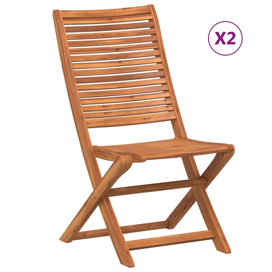 Chaises pliantes de jardin lot de 2 bois d'acacia solide - 2