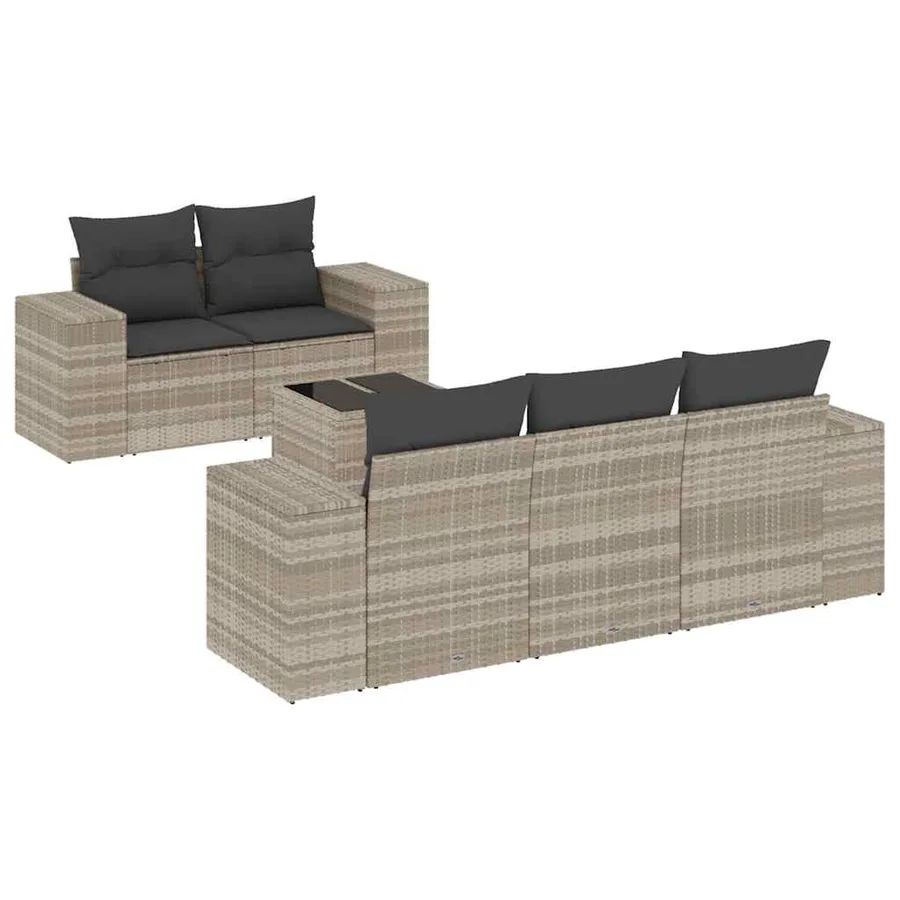 Salon de jardin 6 pcs avec coussins gris clair résine tressée - 2