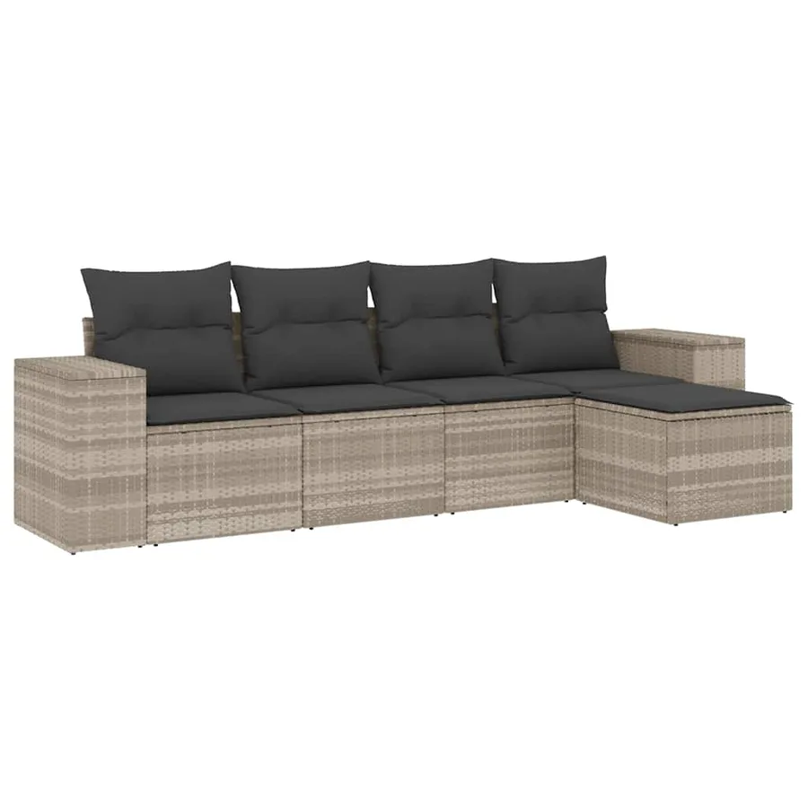 Salon de jardin 5 pcs avec coussins gris clair résine tressée - 2
