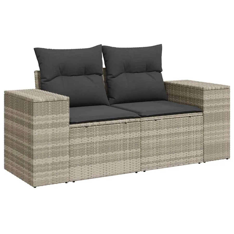 Salon de jardin 5 pcs avec coussins gris clair résine tressée - 3