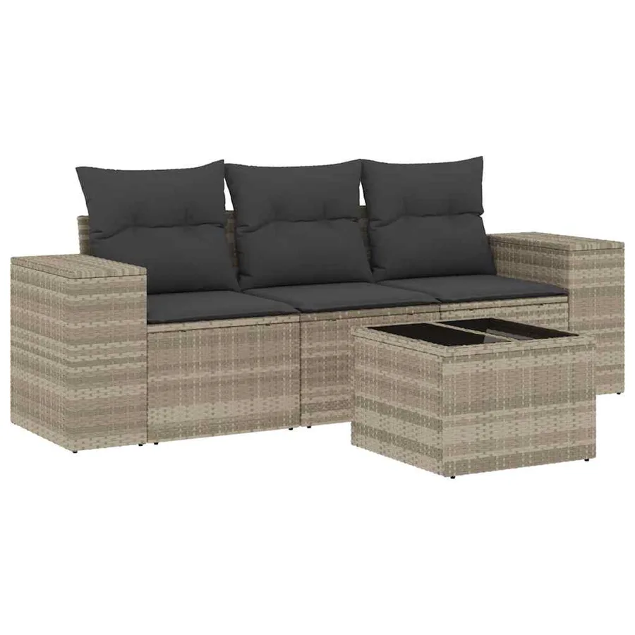 Salon de jardin 4 pcs avec coussins gris clair résine tressée - 2