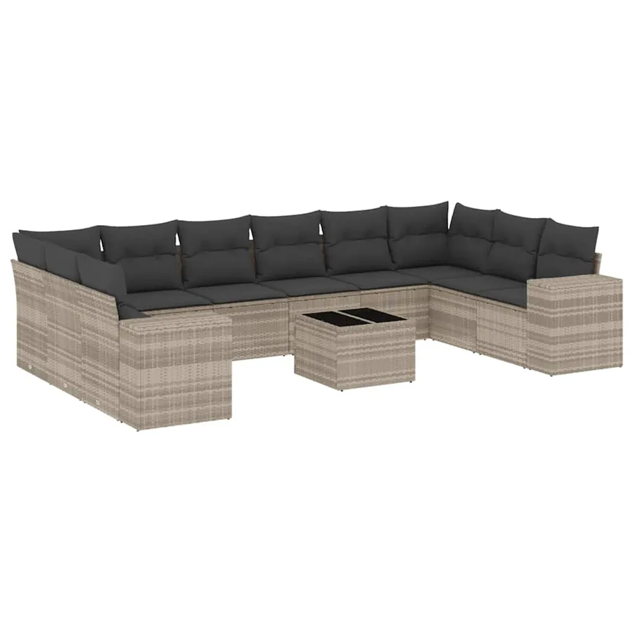 Salon de jardin 11 pcs avec coussins gris clair résine tressée - 2